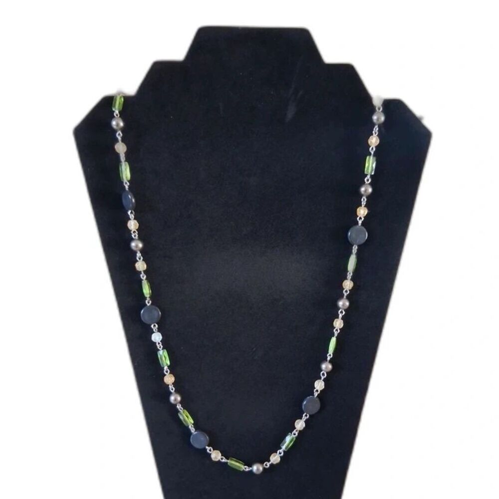 Lia Sophia Black Green Assorted Beads Long Length Lightweight Layering Necklace